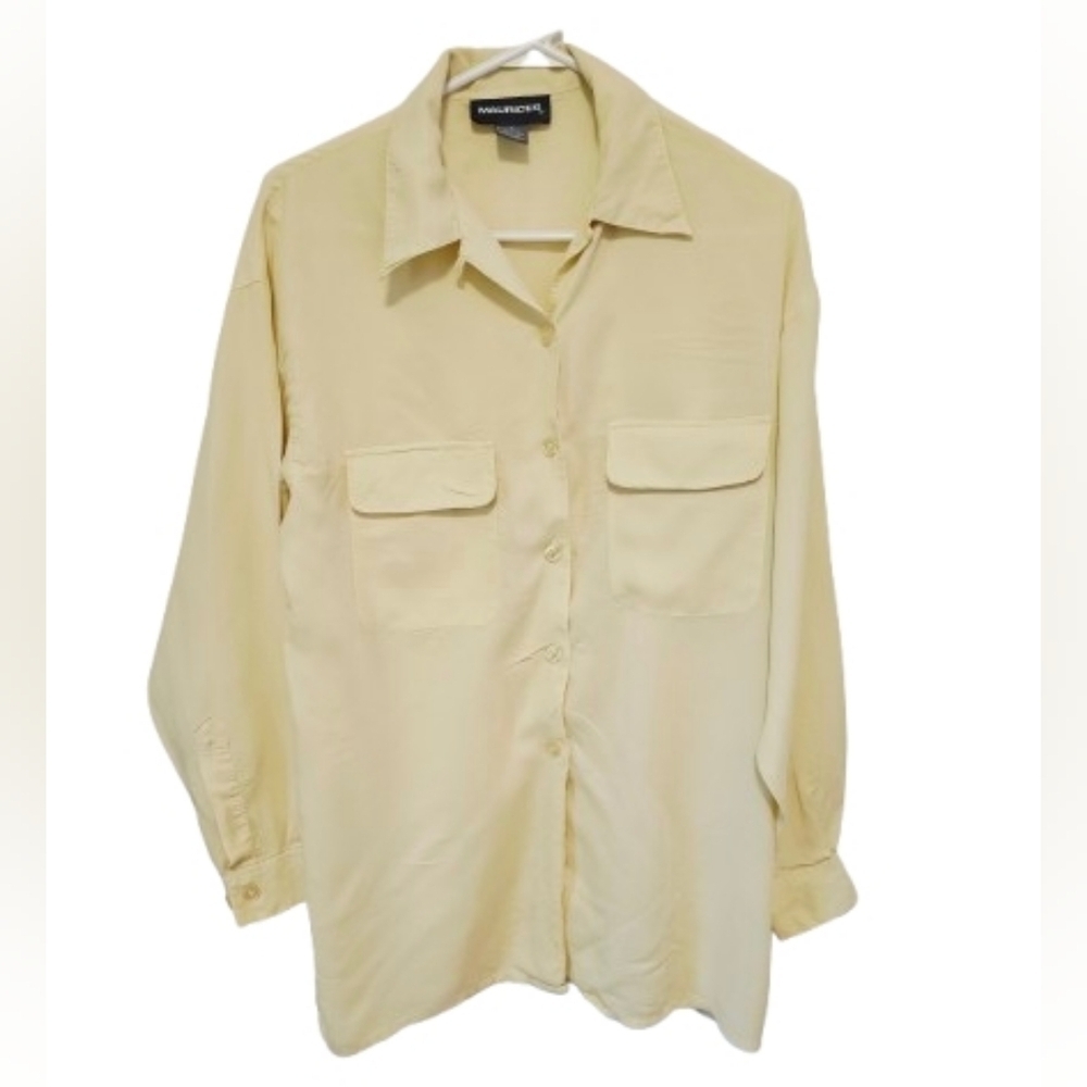 Maurices Vintage 90's 100% Silk Yellow Blouse Womens Size Large *hole At Wrist